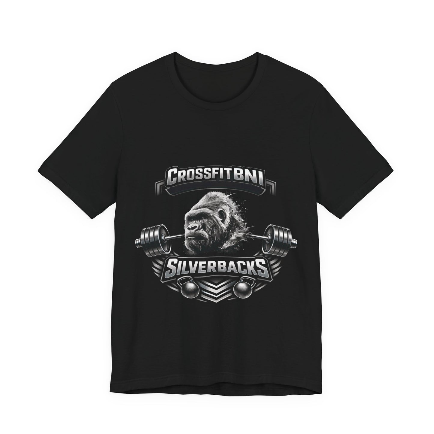 CrossFit BNI Silverbacks T‑Shirt — Weightlifting Gym Tee with Gorilla Barbell Design